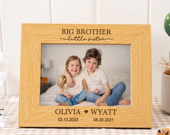 Brother and Sister Photo Frame, Engraved Wooden Photo Frame, Big Brother & Little Sister Picture Frame, New Baby Gift, Matching Sibling Gift