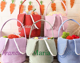 Cesta de Pascua de pana personalizada, cesta de conejo de Pascua bordada, cesta de conejo para niños con nombre, cesta de búsqueda de huevos de Pascua, regalo de Pascua para niños