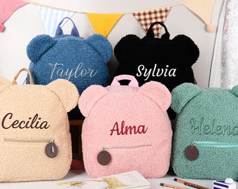 Personalized Teddy Bear Toddler Backpack, Custom Embroidered Name Plush Bag, Children Kindergarten School Bag, Back to School Gift for Kids