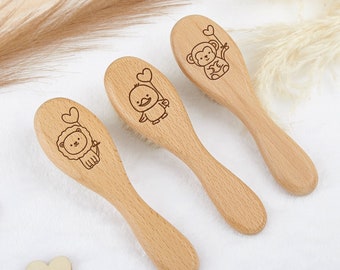 Custom Wooden Baby Hairbrush for Newborns and Toddlers, Personalized Engraved Baby Shower Gift, Animal with Balloon Hairbrush, Kids Keepsake