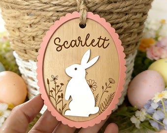 Etiqueta personalizada de conejito de Pascua, etiqueta con nombre para cesta de nietos, decoración con monograma de conejo de Pascua y ganso, etiqueta de regalo de Pascua para niños, decoración de primavera para niños y niñas