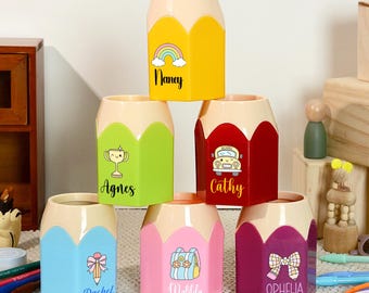Portalápices infantil personalizado, caja para guardar crayones, regalo para fiestas de cumpleaños infantiles, decoración para el aula, útiles escolares, regalos de Navidad