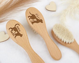 Animal Baby and Mom Wooden Hairbrush,New Parents Gift,Baby Shower,Birthday Gift,Baby Keepsake Gift,Baby Girls Boys Gift,Newborn Baby Gift