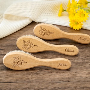 Birth Flower Wooden Baby Hairbrush,Custom Engraved Name Brush Keepsake Gift,Baby Shower,New Mom Gift,Baby Girl Gift,Baby Boy Gift,Xmas Gift