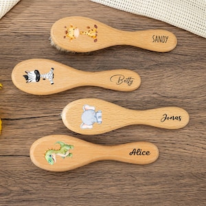 Cute Animal Baby Name Brush,Custom Wooden Baby Hairbrush,Baby Shower,Baby Keepsake Gift,Baby Girl Boy Gift,Newborn Baby Gift,Baptism Gift