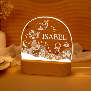 Personalized little mermaid Night Light,Childrens LED Night Lamp,Baby Night Light ,Christmas Gift For Kids,Baby Girl Gift,Christening gifts image 2