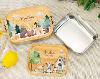 Personalized Stainless Steel Lunch Box with Bamboo Lid: Back to School Gift