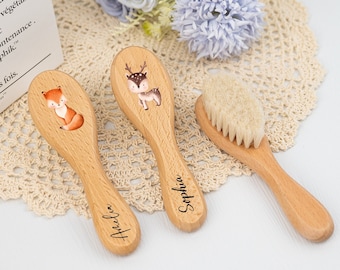 Baby Name Brush with Cute Animal,Personalized Wooden Baby Hairbrush,Baby Shower Gift,Baby Keepsake Gift,Baby Girl Boy Gift,Newborn Baby Gift