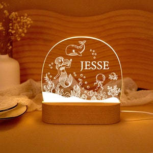 Personalized little mermaid Night Light,Childrens LED Night Lamp,Baby Night Light ,Christmas Gift For Kids,Baby Girl Gift,Christening gifts image 1