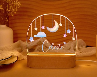 Luce notturna lunare personalizzata,Luce notturna personalizzata con nome, Luce notturna stellata,Camera da letto per bambini,Regalo per neonato,Regali per la mamma,Regali personalizzati