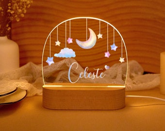 Luz de noche personalizada de luna y estrellas: Decoración personalizada para la habitación de tu bebé