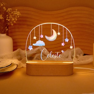 Gepersonaliseerde maannachtlampje, aangepast nachtlampje met naam, sterrennachtlampje, kinderkamer, kinderkamer, cadeau pasgeborene, cadeau moeder, gepersonaliseerde cadeaus