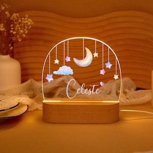 Personalized Moon Nightlight,Custom Night Light With Name, Star Night Light,Children Child Bedroom,Newborn Gift,Mom Gifts,Personalized Gifts image 1