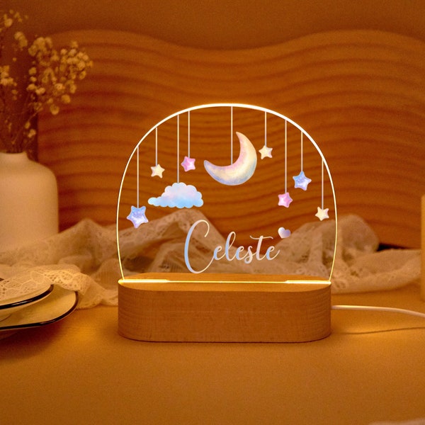 Personalisiertes Mond-Nachtlicht, benutzerdefiniertes Nachtlicht mit Namen, Stern-Nachtlicht, Kinder-Kind-Schlafzimmer, Neugeborenen-Geschenk, Mama-Geschenke, personalisierte Geschenke