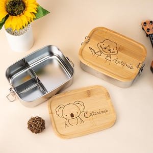 Boîte à lunch personnalisée pour enfants, Boîte à lunch d'animaux gravés, Boîte à collations avec prénom en acier inoxydable, Cadeau de rentrée scolaire, Cadeaux de Pâques pour garçon et fille