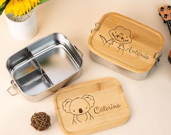Lonchera con animales grabados: lonchera de acero inoxidable personalizada