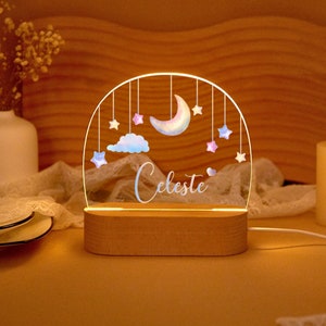 Nachtlampje babykamer, aangepast nachtlampje maan en ster, gepersonaliseerd nachtlampje wolken met naam, cadeau pasgeborene, babycadeau, decor kinderkamer