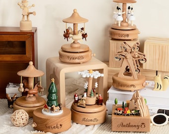 Personalized Wooden Music Box with Name, Kids Birthday Gift, Baby Toy Keepsake Gift, Baby Shower Gift Newborn, Christmas Gift, Nursery Decor