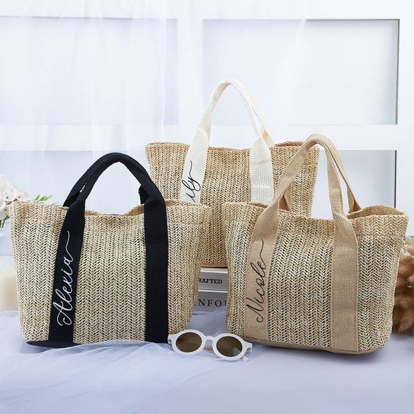 Personalized Bridesmaid Handbag with Name,Bridesmaid Tote Bags, Jute Bags, Bachelorette Party Bags,Wedding Welcome Bags,Beach Tote Bag