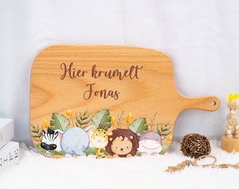Tabla de desayuno personalizada para niños, tabla de madera de animales del bosque, regalo de baby shower, regalo de cumpleaños, regalos para niños pequeños, regalos para nuevos padres