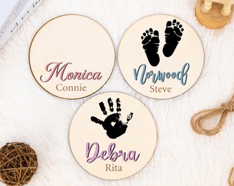 Personalized Baby Announcement Sign | Custom Footprint Sign Handprint Keepsake | Newborn Photo Prop | Baby Name Reveal | Sign For Hospital