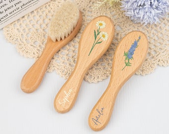 Brosse à cheveux bébé personnalisée avec fleurs de naissance, brosse pour prénoms de bébé, cadeau de baby shower, cadeau souvenir de bébé, cadeau de baptême bébé fille garçon, cadeau pour nouveaux parents