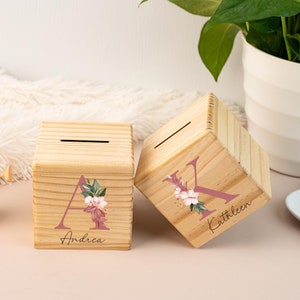 Hucha con nombre inicial, hucha para niños, hucha personalizada para niñas, hucha con nombre personalizado, el mejor regalo de cumpleaños para niños, regalo de bautizo