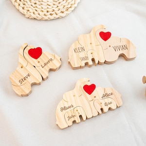 Personalized Couple Hug Puzzle, Wooden Elephant Family Puzzle, Custom Wooden Animals, Family Keepsake Decor Gifts, Wedding Anniversary Gifts