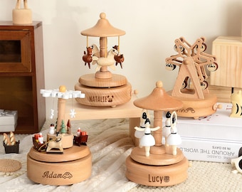 Caja de música navideña para bebé, caja de música de madera personalizada, caja de música grabada, recuerdo para bebé, decoración para habitación infantil, regalo para baby shower