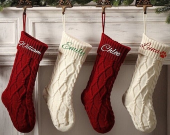 Personalized Knit Christmas Stockings,Embroidered Christmas Stocking,Family Stockings,Holiday Stocking,Christmas Gifts,Monogram Stockings