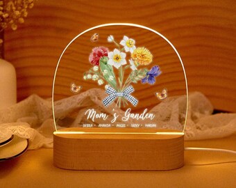 Personalized Family Birth Month Flowers Night Light,Mothers Day Gift,Light Up Birth Flower With Name,Mom's Garden,Grandma's Garden,Nana Gift
