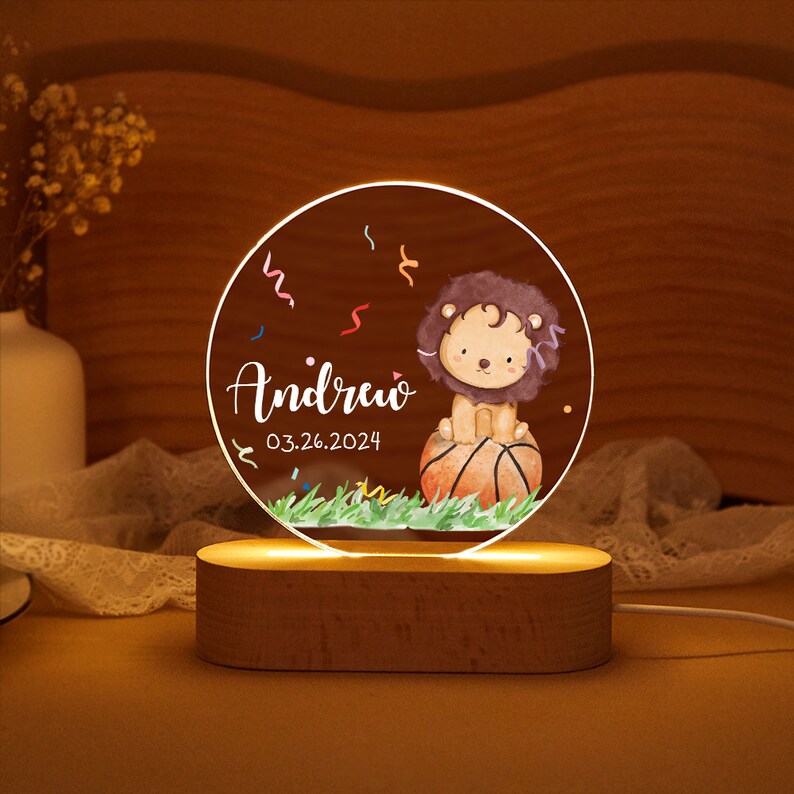 Personalized Safari Sport Nursery Night Light,Baseball Football Basketball Tennis Golf Sports,Nursery Decor,Animal Led Lamp,Baby Boy Gift zdjęcie 3