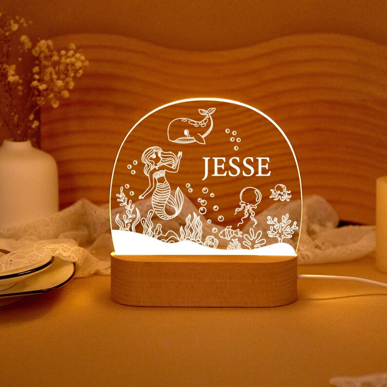 Personalized little mermaid Night Light,Childrens LED Night Lamp,Baby Night Light ,Christmas Gift For Kids,Baby Girl Gift,Christening gifts image 1