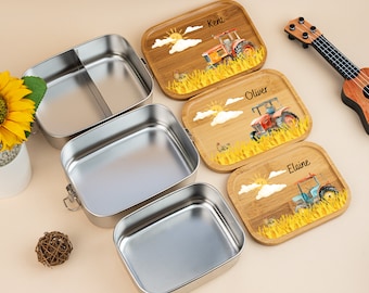 Personalized Tractor Lunch Box: Stainless Steel Kids Snack Box