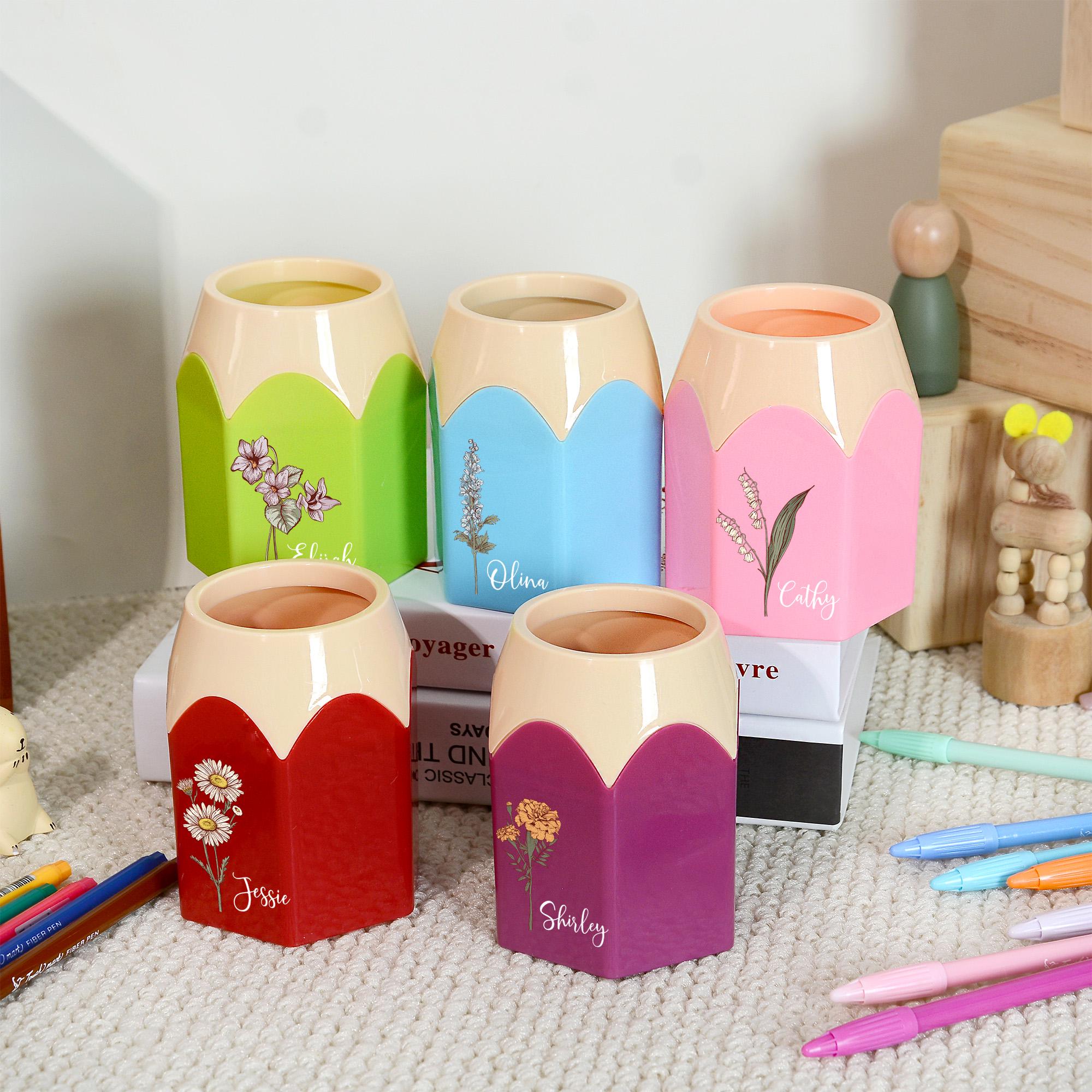 Personalized Birth Flower Pencil Holder, Crayons Storage Box, Custom ...