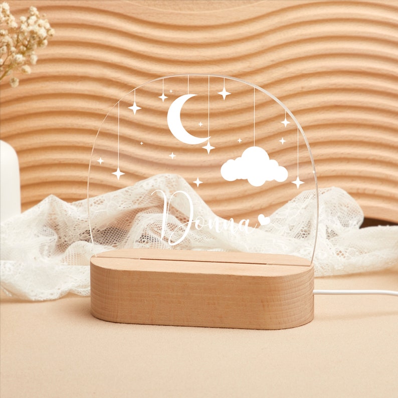 Custom Moon and Star Nightlight Baby,Personalized Clouds Night light With Name, Baby Bedroom Night Light, Newborn Gift,Christmas gifts zdjęcie 6