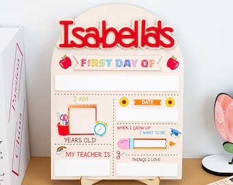 Letrero reutilizable para el primer día de clases: accesorio fotográfico de madera personalizado