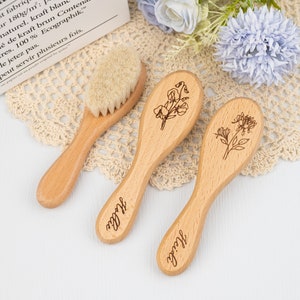 Birth Flower Baby Hairbrush, Custom Baby Name Brush, Baby Shower Gift, Baby Keepsake Gift, Baby Girls Boys Gift, New Parents Gift, Newborns
