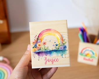 Personalized Rainbow Pencil Holder with Name, Custom Wooden Pencil Cup for Kids, Teacher Gifts, Birthday Gifts for Girls, New Year Gifts