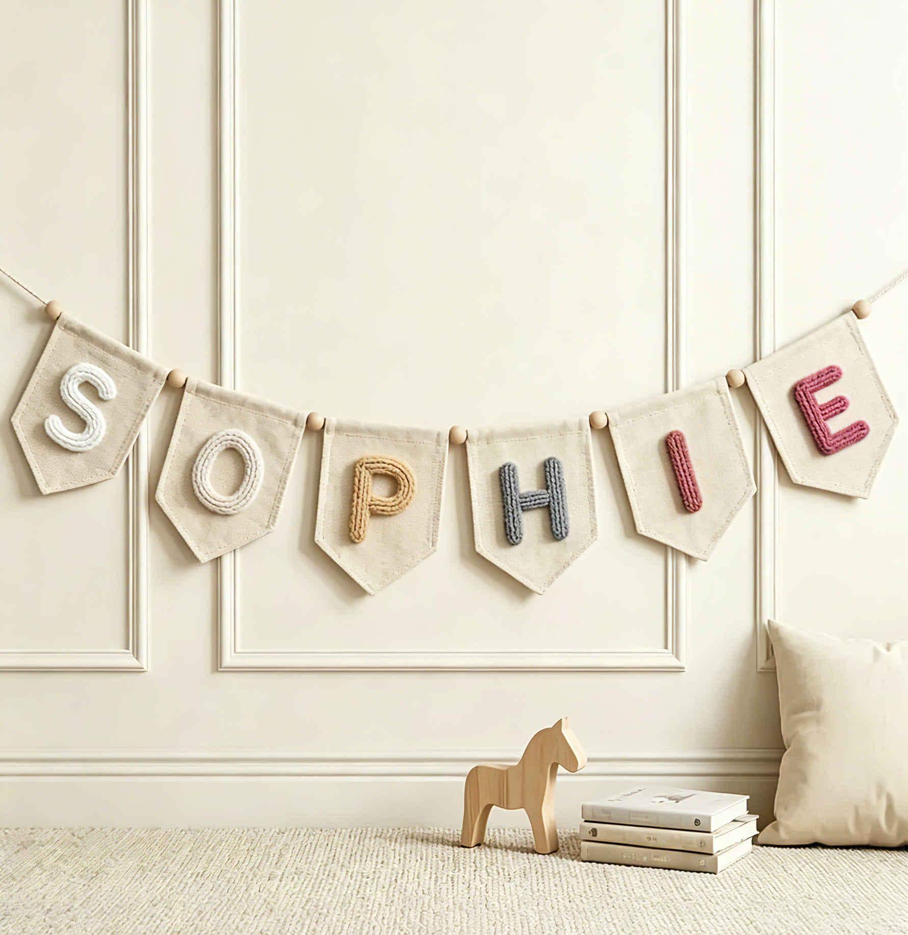 Custom Yarn Letter Kids Room Garland, Baby Name Canvas Banner, Baby Name Bunting, Personalized Nursery Wall Decor, Baby Shower Name Gift
