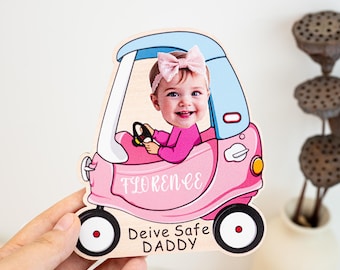 Clip para visera de coche con foto infantil personalizada, regalo para papá que conduce con cuidado, regalo del Día del Padre para marido, regalo para papá primerizo, decoración de madera para coche