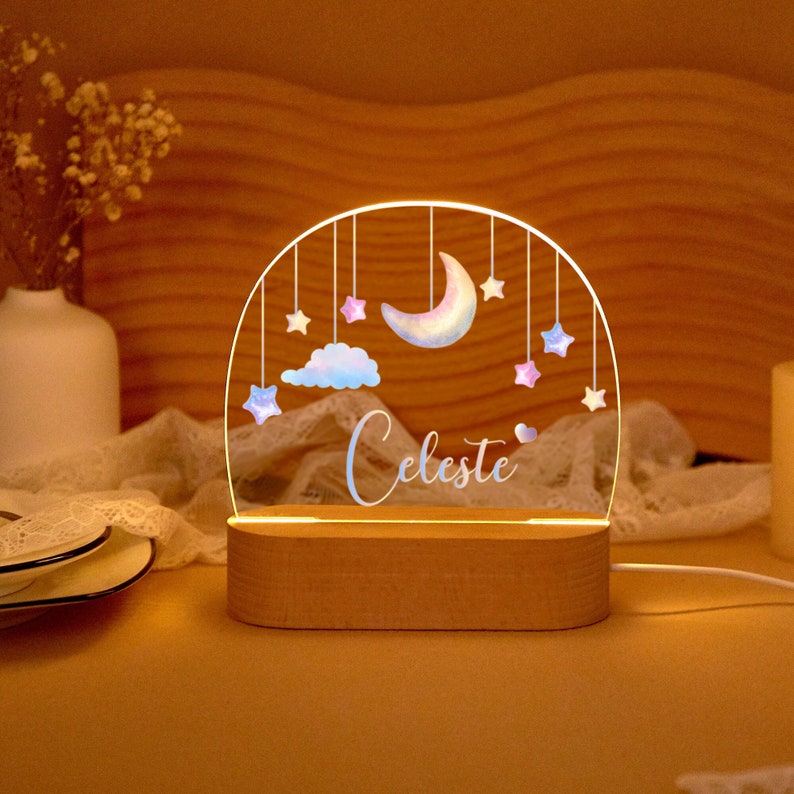 Personalized Moon Nightlight,Custom Night Light With Name, Star Night Light,Children Child Bedroom,Newborn Gift,Mom Gifts,Personalized Gifts image 1