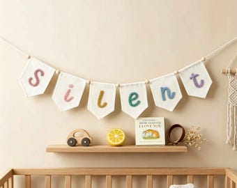 Custom Baby Name Canvas Banner, Baby Name Bunting, Personalized Nursery Wall Decor, Yarn Letter Kids Room Garland, Baby Shower Name Gift