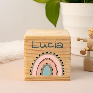 Alcancía arcoíris personalizada, hucha de madera personalizada, hucha para niños con nombre, regalos de cumpleaños, regalos de Navidad, regalos para recién nacidos