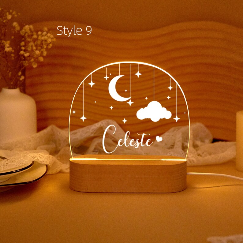 Custom Moon and Star Nightlight Baby,Personalized Clouds Night light With Name, Baby Bedroom Night Light, Newborn Gift,Christmas gifts zdjęcie 2