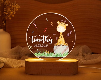 Safari Sport Boy Nursery Nightlight, Béisbol personalizado Fútbol Baloncesto Tenis Golf Deportes, Decoración de guardería, Lámpara LED animal, Regalo de niño bebé