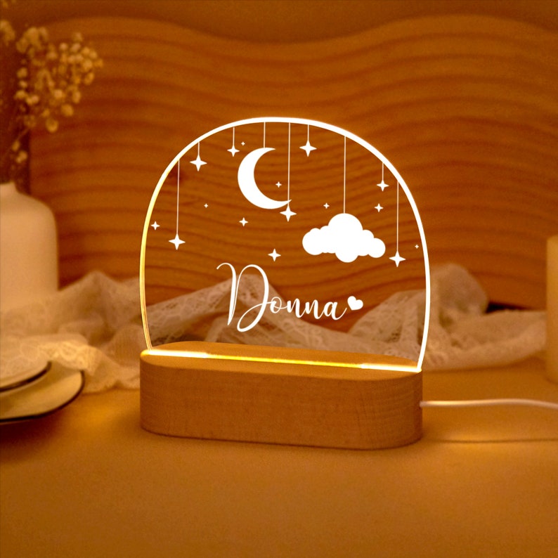 Custom Moon and Star Nightlight Baby,Personalized Clouds Night light With Name, Baby Bedroom Night Light, Newborn Gift,Christmas gifts zdjęcie 7