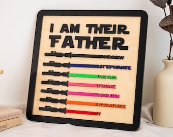 Letrero de sable de luz "Soy su padre", letrero de madera personalizado para el Día del Padre, el mejor papá de la galaxia, regalo de hija, regalos únicos para papá y abuelo.