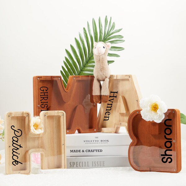 Personalisierte Kinder Ostergeschenke, Benutzerdefinierte Holz Spardose, Buchstaben Spardose, Namensbank, Alphabet Bank aus Holz, Weihnachtsgeschenk