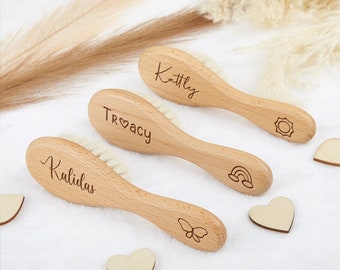 Personalized Baby Hair Brush: Custom Beech Wood, Newborn Gift